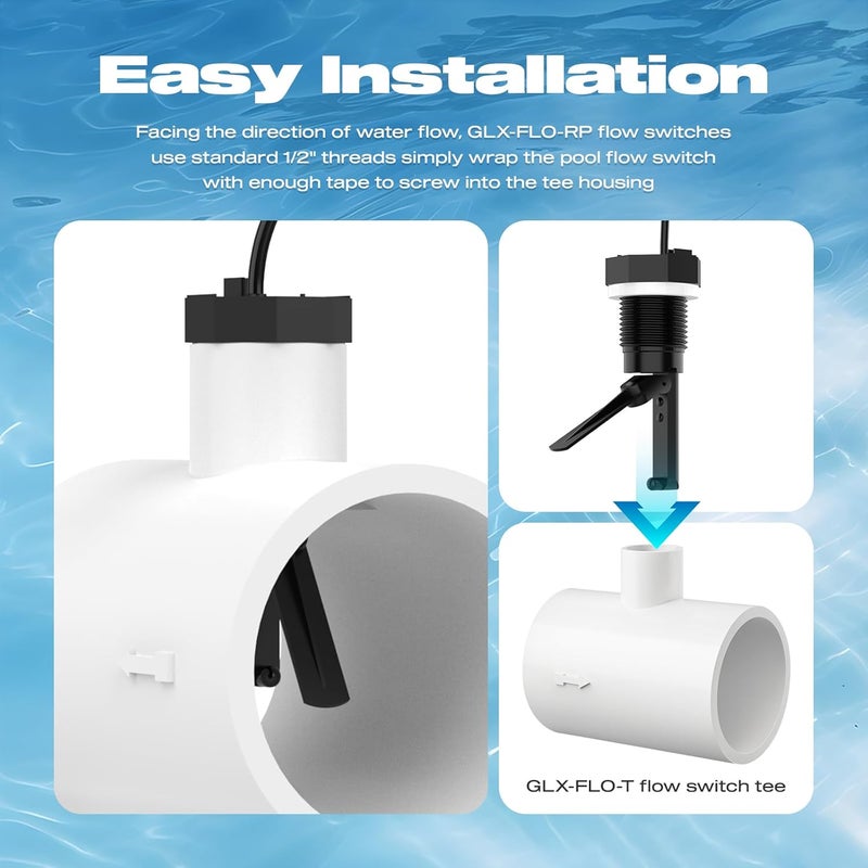 Malictele Malicetel Flow Switch GLX-FLO-RP for Hayward Goldline Aquarite Salt System Pool Flow Sensor Suitable Hayward Salt Cell and Chlorine Generator with Tee and 15ft Cable - Image 5